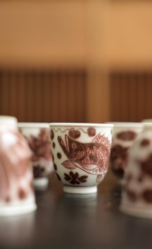 【元岚堂】釉里红鳜鱼薄胎二才盖碗满容约130cc/铃铛杯45cc 商品图7