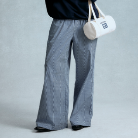 GOODBAI logo印花收腰抽绳薄料阔腿休闲裤