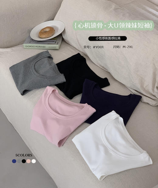 【YW】无忧购“清仓大促”韩系甜美百搭心机锁骨大U领辣妹短袖Y001（截单后3-5天发货) 商品图2