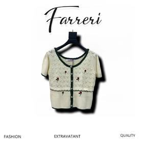 华家25早秋新款 撞色刺绣针织短袖