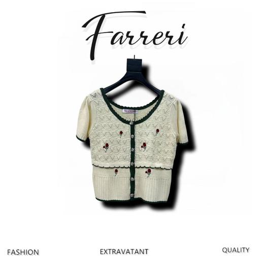 华家25早秋新款 撞色刺绣针织短袖 商品图0