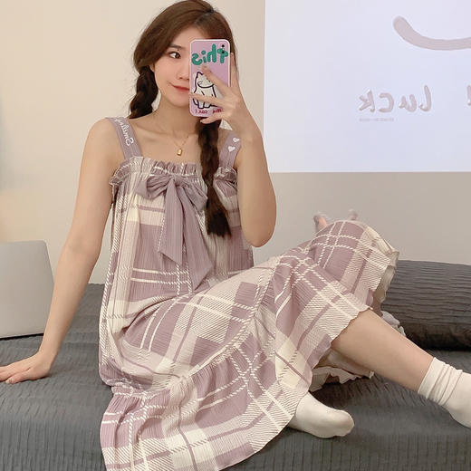 夏薄款棉质睡衣女可爱甜美吊带睡裙卡通休闲 家居服宽松仙女风 商品图0