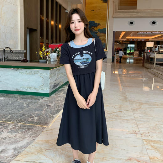 奢姿大码女装2026夏季减龄印花设计拼接裙子胖妹妹时尚休闲连衣裙9952803444 商品图2