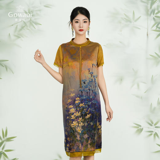 【幽兰紫金花】【香云纱】东方古韵重磅真丝中式绳结宽松连衣裙ED2E450 商品图1