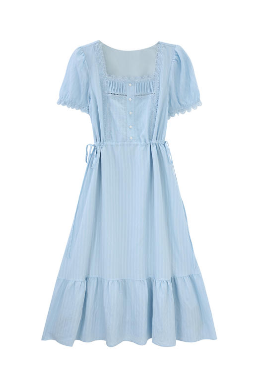 【6折秒杀】鹿向南「香颖海岸」蓝色法式气质连衣裙女夏季2025新款方领长裙子QJD00402 商品图2