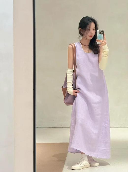 【高品质私服】【IC粉紫亚麻平纹两件套连衣裙】如蝉翼般轻透贴肤，尽显独特东方美感，营造出利落又适宜的春夏氛围G1474-CC【无标出货 介意慎拍】 商品图8