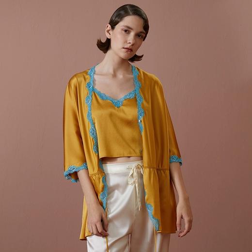 里性 LIVARY MIO 宣言 性感蕾丝真丝睡袍复古晨袍家居服 商品图9