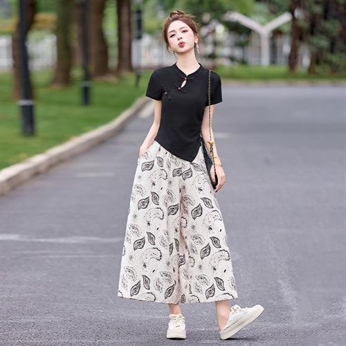 新中式盘扣上衣阔腿裤套装2025夏季新款气质显瘦休闲两件套GJC2575 商品图2