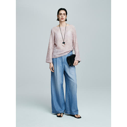 棉仓363604031-初棉重工一字领羽毛衬衫雪纺衫25春夏 商品图3