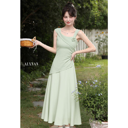 鹿向南「茶茉次方」法式浅绿色吊带连衣裙女夏季收腰显瘦气质裙子DYL661765 商品图3