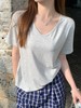 （鹅蛋领短袖T恤59元2件限时秒杀！拍2立减！时尚的尽头是极简风）短袖女t恤夏季2025新款V领宽松慵懒风大领口显瘦上衣 商品缩略图7