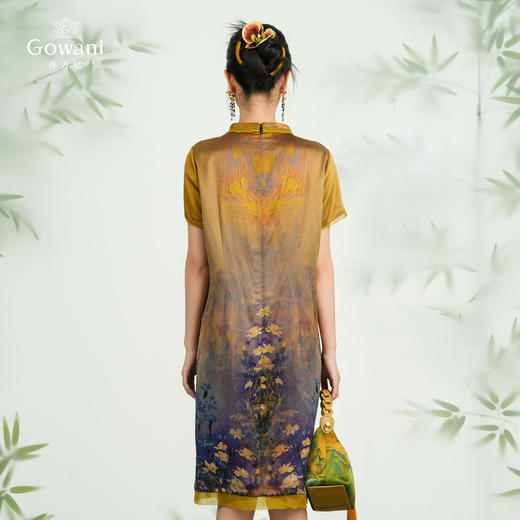 【幽兰紫金花】【香云纱】东方古韵重磅真丝中式绳结宽松连衣裙ED2E450 商品图4