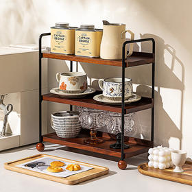 摩登主妇实木杯架杯子收纳置物架中古风轻奢咖啡杯水杯餐桌整理架