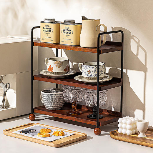 摩登主妇实木杯架杯子收纳置物架中古风轻奢咖啡杯水杯餐桌整理架 商品图0