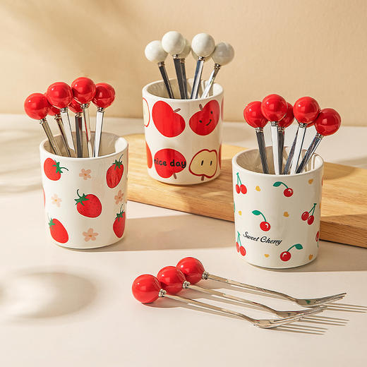 摩登主妇水果叉子不锈钢水果签收纳罐轻奢高级感餐叉甜品蛋糕叉子 商品图0