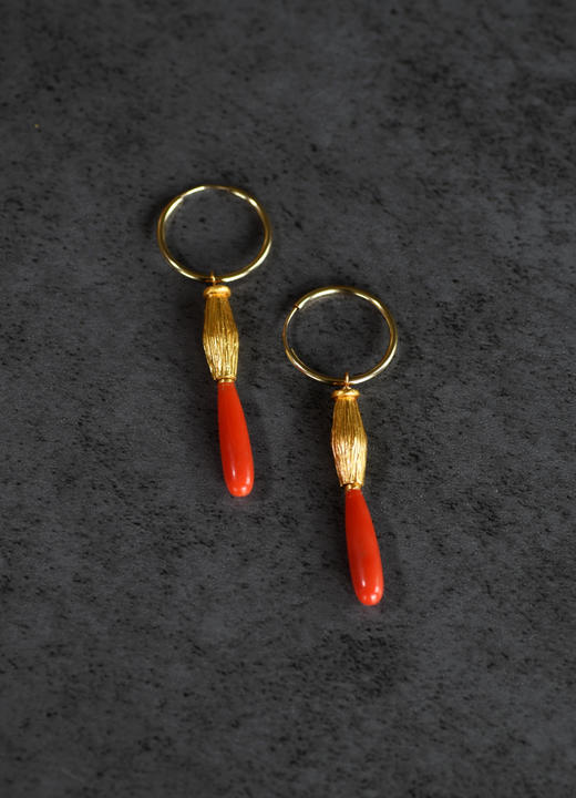 沙丁珊瑚水滴银鎏金耳环 商品图1