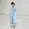 绽放旅行女装373朵【莫兰迪系列】干洗亚麻花边拼接V领长袖连衣裙 商品缩略图1