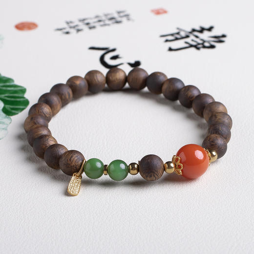 xy0440沉香+南红碧玉纳福手串 商品图1
