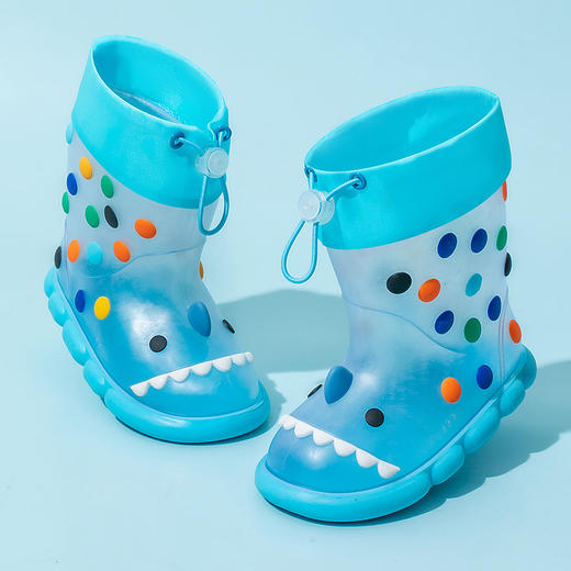 【鲨鱼来袭，萌物出没！】儿童透明雨鞋 男女童幼儿园防滑 小孩鲨鱼雨靴 可爱宝宝 彩虹豆胶鞋萌-QA 商品图1
