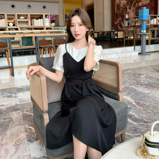 奢姿大码女装2026夏季假两件拼接圆领连衣裙胖妹妹时尚简约裙子9952803397 商品图2