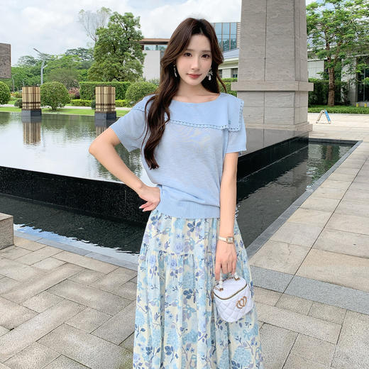 奢姿大码女装2025夏季减龄海军领印花两件套胖妹妹松紧时尚套装9952922302AB 商品图1