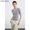 PURE TOUCH浅灰色圆领短袖修身针织上衣 商品缩略图0