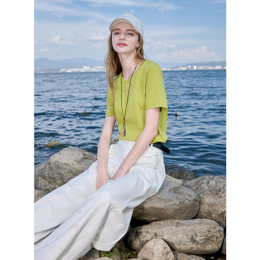 【六好奶皮T】[匹马棉]三彩2025秋季新款纯棉T恤圆领正肩短袖上衣简约Z 商品图3