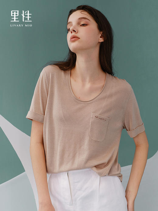 里性 LIVARY MIO 流年-Fleeting wave U领真丝针织短袖撞色半透T恤衫 商品图3