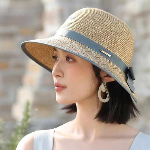 春夏蝴蝶结大檐草帽防晒休闲简约渔夫帽日系优雅遮阳帽A5-1-M2997 商品图3