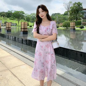 奢姿大码女装2025夏季减龄荷叶边方领连衣裙胖妹妹碎花时尚裙子9952858492