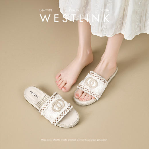 西遇小香风凉拖鞋女夏外穿新款法式一脚蹬草编渔夫鞋平底凉鞋V0056885 商品图1