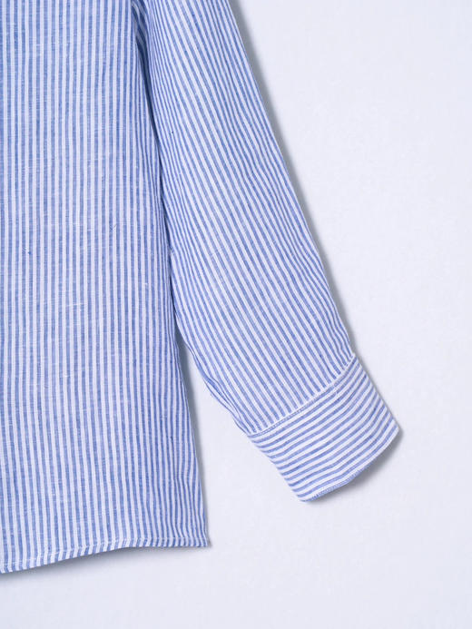 女士条纹汗麻长袖衬衣 商品图1