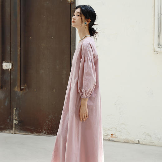绽放旅行女装414朵/【莫兰迪系列】水洗长绒棉落肩灯笼袖连衣裙夏 商品图2