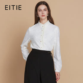 EITIE爱特爱精致木耳边直筒新中式立领暗纹衬衫上衣2025秋季新款C2509816