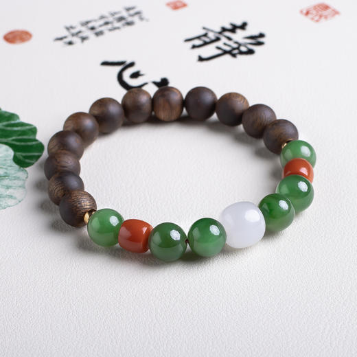 xy0439沉香+白玉碧玉国风手串 商品图1