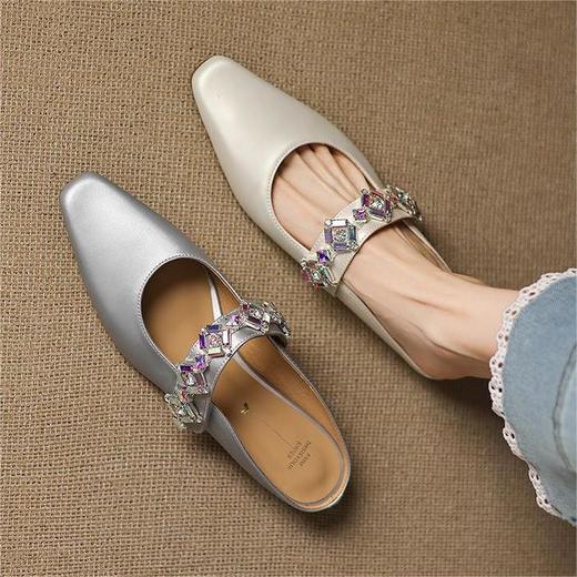 【预售5天】真皮平底内增高凉拖鞋，方头仙女风全皮半拖HCYYHD&6026 商品图1