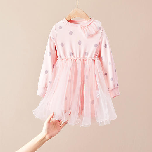 【辛巴娜娜】simbanana女童连衣裙新款儿童洋气公主裙子宝宝长袖波点网纱蓬蓬裙 商品图0