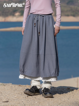 早乙女惠子saotome/STMQZ252288/木耳边假两件花苞半裙