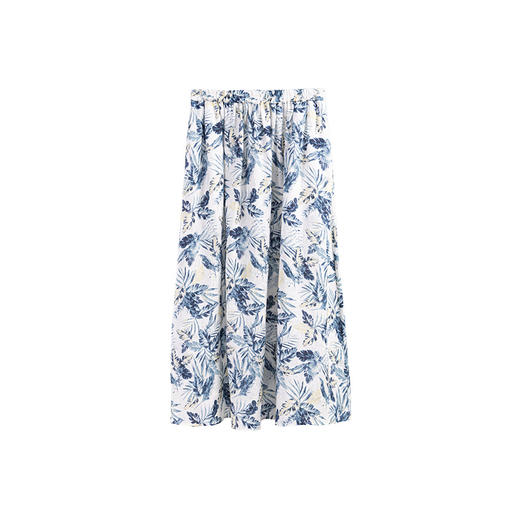 绽放女装411朵/【莫兰迪系列】双支数亚麻底布印花松紧腰半身裙女 商品图4