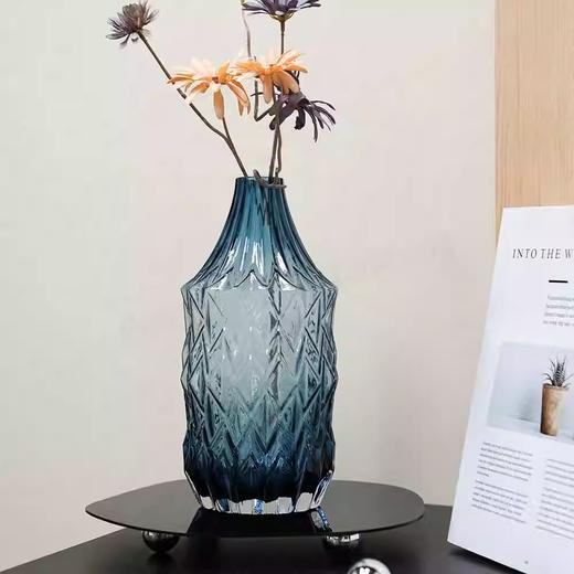 简约摆件器水晶玻璃插花现代高级花瓶ins水培透明风小口径法式晶尊法式菱形花瓶低款小号29cm（透明）羽毛花瓶大号37cm（绿色） 商品图3