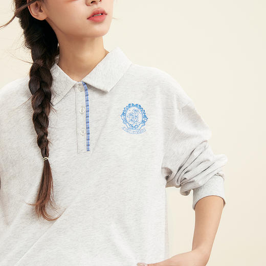 笛莎Deesha青少年女童T恤2025秋季女童花朵刺绣poloT恤 商品图2