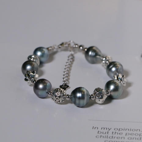 一款两戴 大溪地黑珍珠铂金灰 10mm + 螺纹 纯银 商品图1