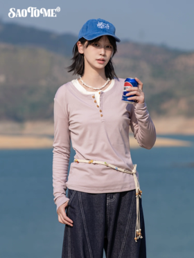 早乙女惠子saotome/STMCX252278/薄款长袖打底亨利衫