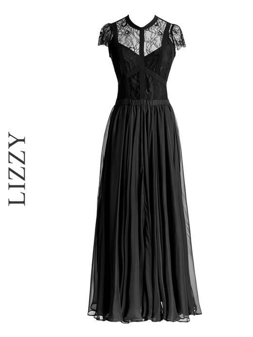 LIZZY 时尚优雅仙女风蕾丝拼接绑带设计透视短袖连衣裙5751 商品图4