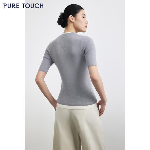PURE TOUCH浅灰色圆领短袖修身针织上衣 商品图4