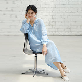 绽放旅行女装373朵【莫兰迪系列】干洗亚麻花边拼接V领长袖连衣裙