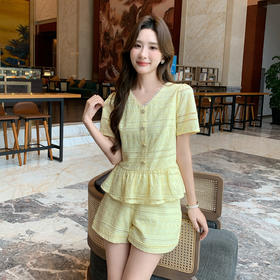 奢姿大码女装2026夏季法式蕾丝刺绣镂空设计两件套胖妹妹V领套装9952980107