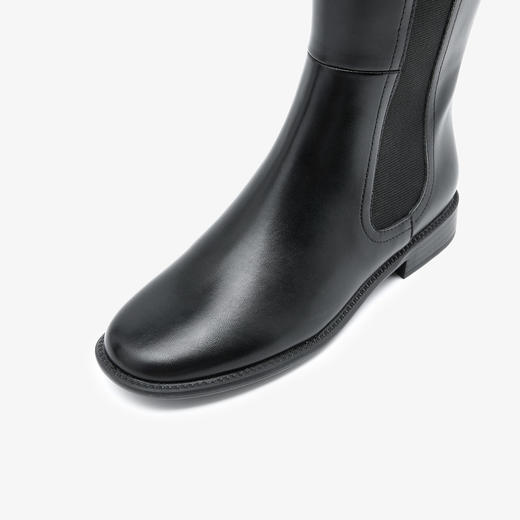 西遇法式长筒靴女新款秋冬山茶花显瘦高筒长靴平底黑色骑士靴V3547549 商品图5