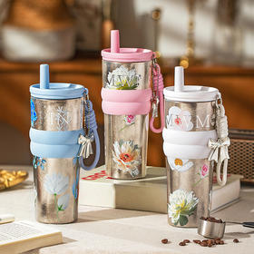 摩登主妇纯钛保温杯2025新款女生日礼物大容量水杯咖啡杯吸管杯子