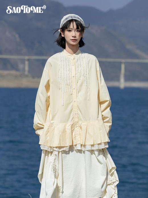 早乙女惠子saotome/STMCS252313/不规则压条百褶小立领衬衫 商品图0